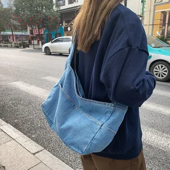 Женская сумка из джинсовой ткани большой емкости, сумка через плечо, повседневная сумка для покупок в стиле ретро, модная дорожная сумка