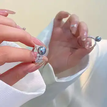 Кольца с жемчугом Micro Pave для женщин в корейском стиле, нежные и простые, Новые ювелирные изделия с открытым кольцом из сверкающего циркона