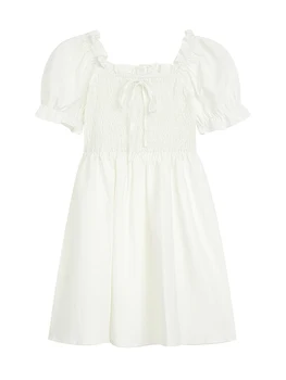 Новое дизайнерское модное платье с коротким рукавом и квадратным воротником, женские вечерние платья Y2k Fairy, летняя белая одежда длиной до колен, уличная одежда